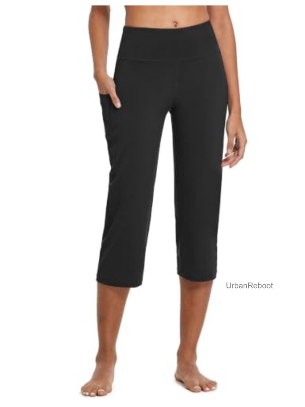 High Waist Wide Leg Capri Pants with Pockets 4-Way Stretch Yoga Workout